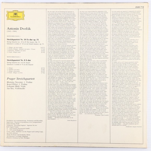 Antonín Dvořák, Prager Streichquartett String Quartets No. 8 & No. 10 LP Record - Picture 2 of 11